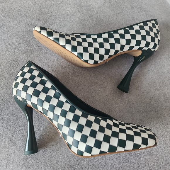 Gianni Bini Pumps 6 Green Leather Colton Intrecciato Check Square Toe New $100 - Picture 7 of 15